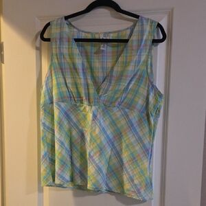 G.H. Bass & Co. Pastel Plaid V-Neck Blouse